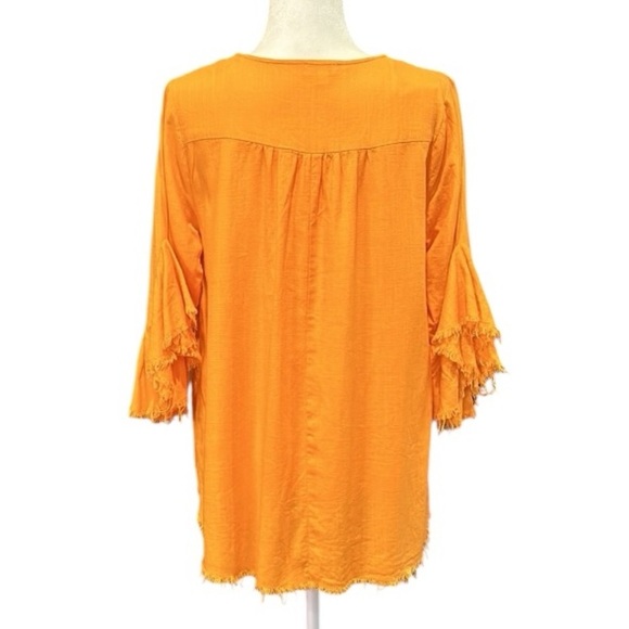 Umgee Linen Blend Raw Hem Square Neck Loose Fit Top Tangerine Size Medium - Picture 6 of 13